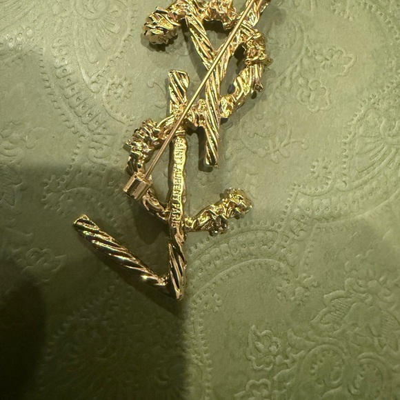 New upcycled Gold YSL Logo Brooch - Picture 6 of 7